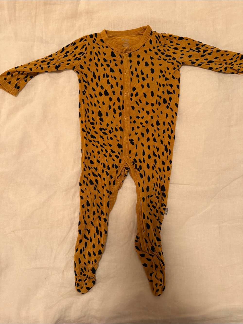 Kyte BABY Mustard Yellow Footed One-Piece with Black Spot Print